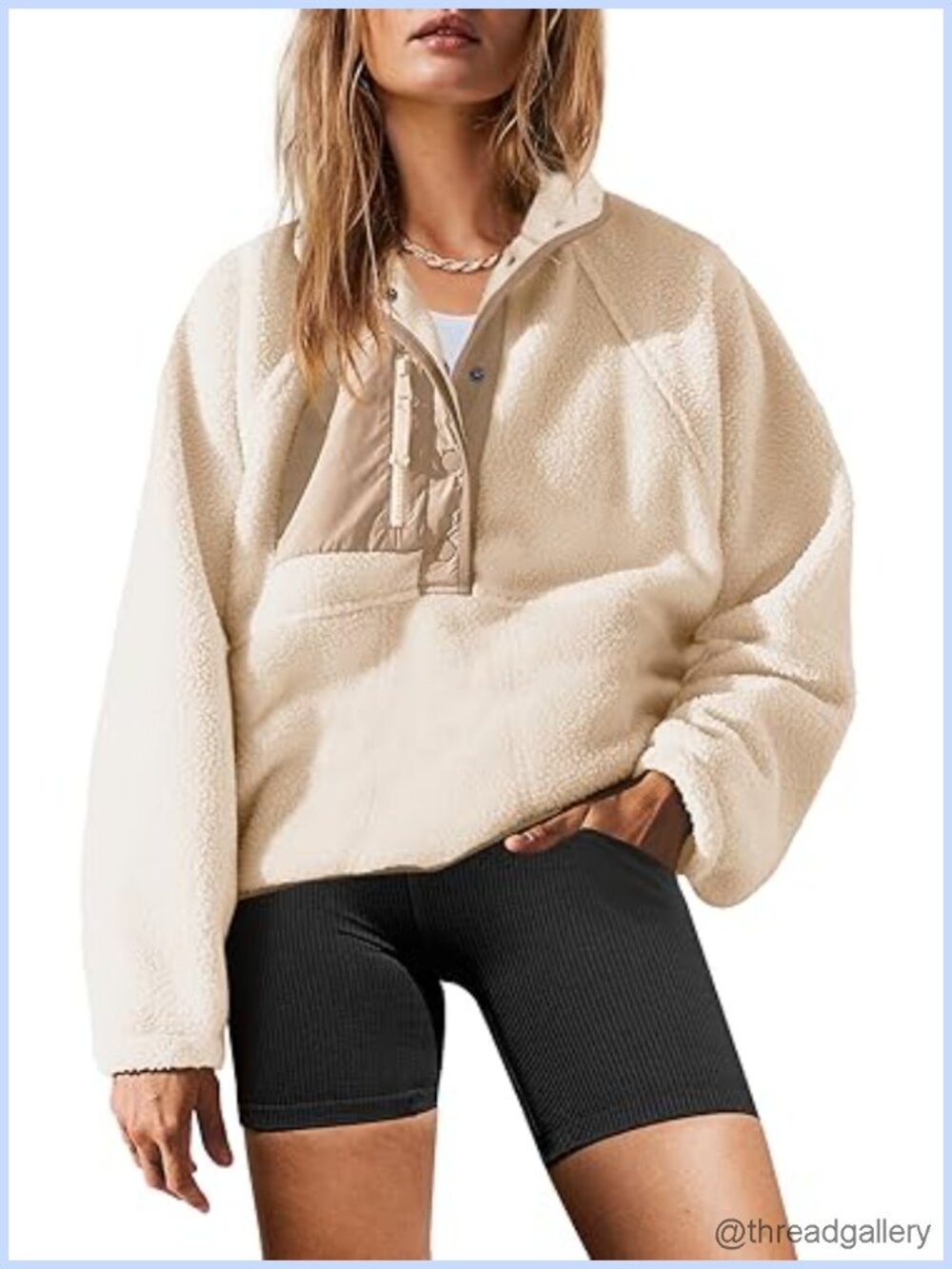 Womens Sherpa Fleece Pullover Sweatshirt Zip Pockets Button